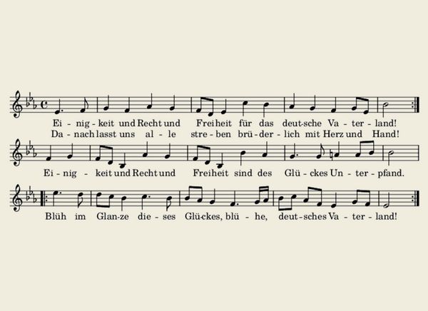 Abbildung des Textes und der Noten der Deutschen Nationalhymne.